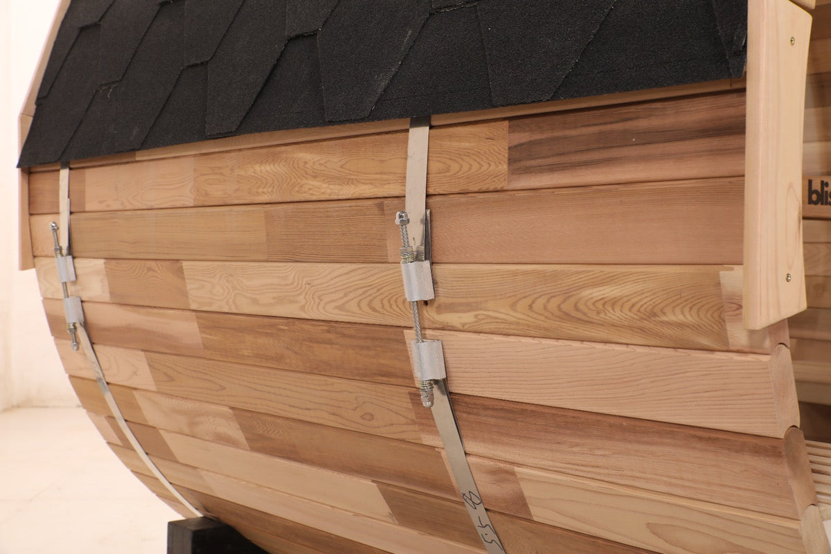 Blisspod | Prague | Canadian Red Cedar Outdoor Steam Barell Sauna | Full Glass Back | for 4–6 Persons