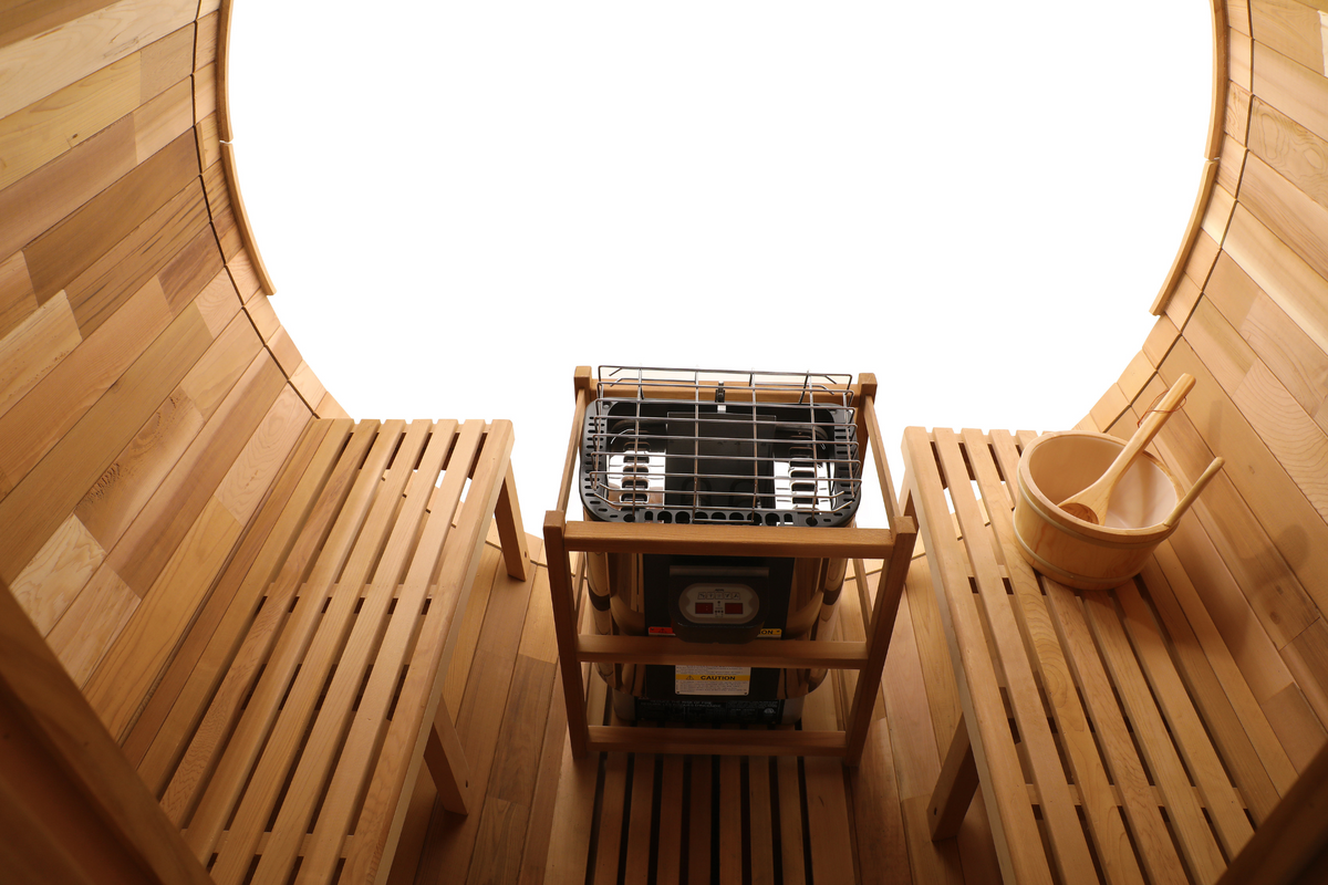 Blisspod | Prague | Canadian Red Cedar Outdoor Steam Barell Sauna | Full Glass Back | for 4–6 Persons