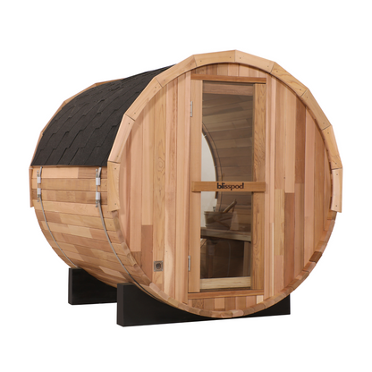 Blisspod | Prague | Canadian Red Cedar Outdoor Steam Barell Sauna | Full Glass Back | for 4–6 Persons