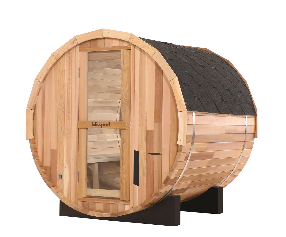 Blisspod | Prague | Canadian Red Cedar Outdoor Steam Barell Sauna | Full Glass Back | for 4–6 Persons