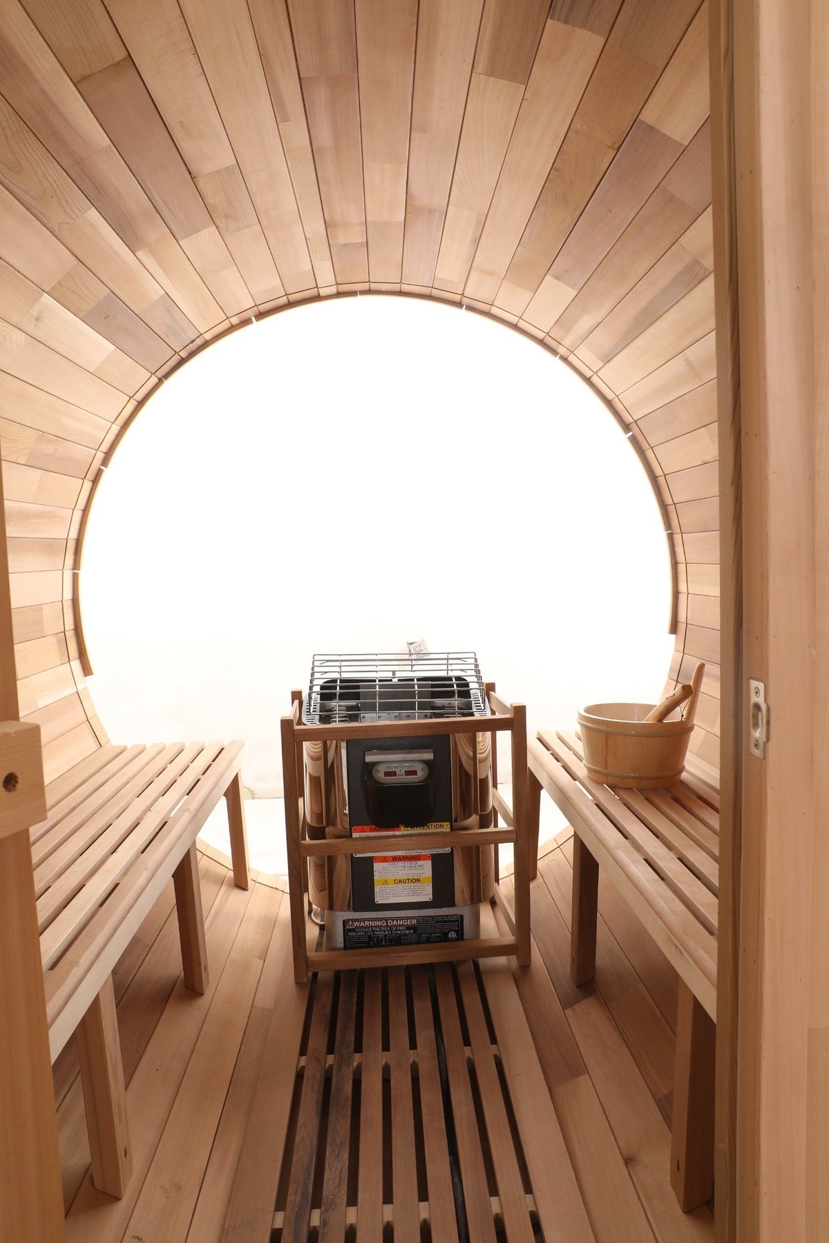 Blisspod | Prague | Canadian Red Cedar Outdoor Steam Barell Sauna | Full Glass Back | for 4–6 Persons
