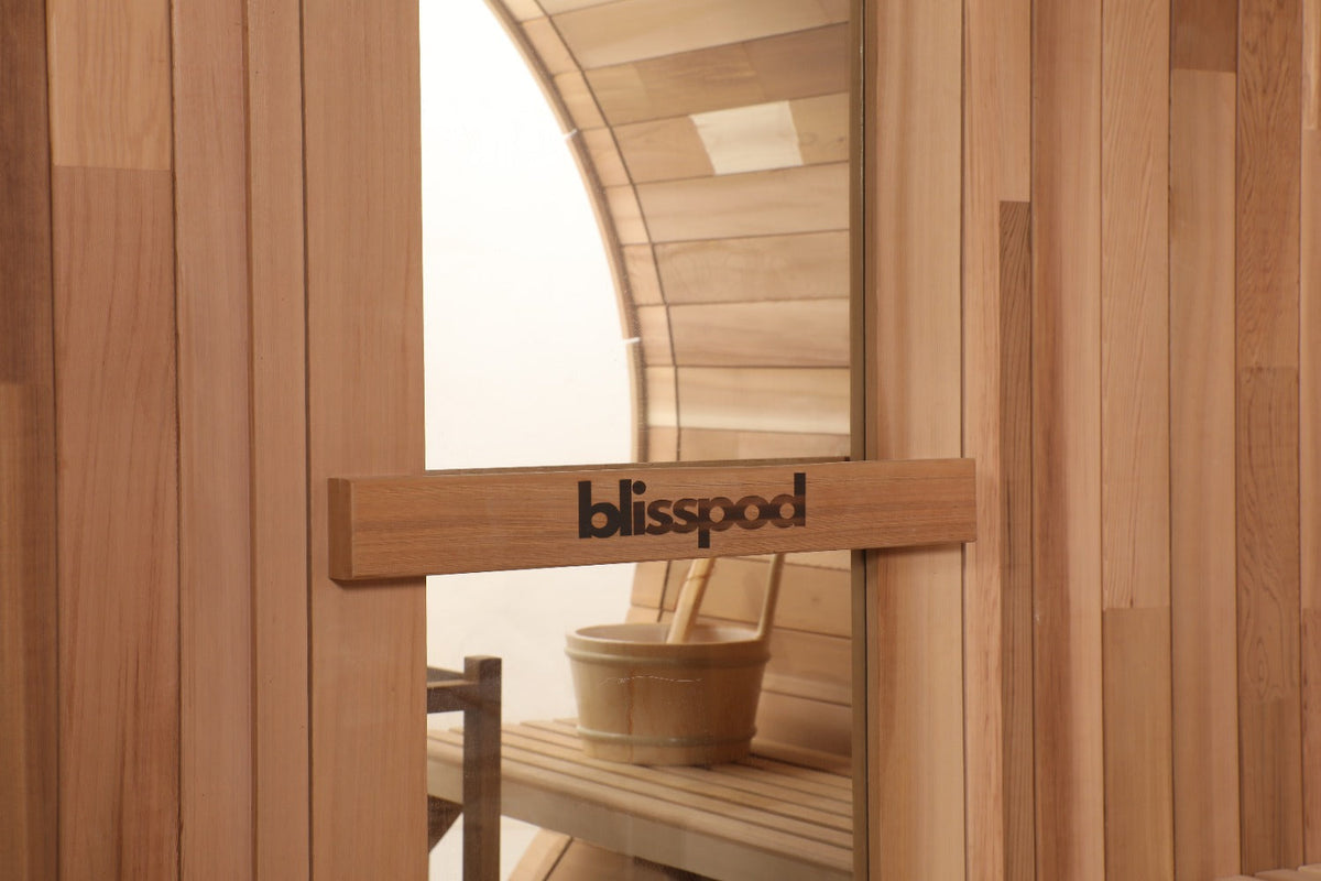 Blisspod | Prague | Canadian Red Cedar Outdoor Steam Barell Sauna | Full Glass Back | for 4–6 Persons